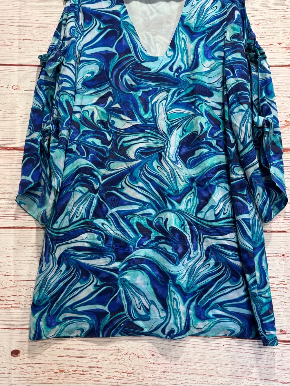 Lilly Pulitzer Avila Stretch Silk Dress in Ikat Blue Ocean Waves Sz M - Picture 8 of 13